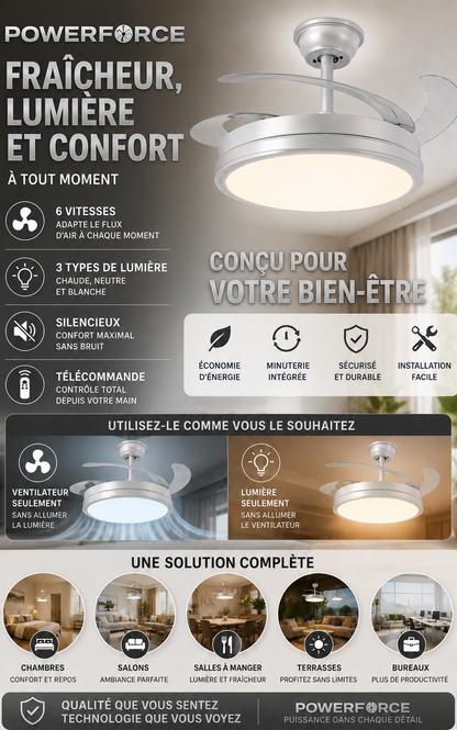 Ventilateur Powerforce™️ avec éclairage intégré | Économe en énergie